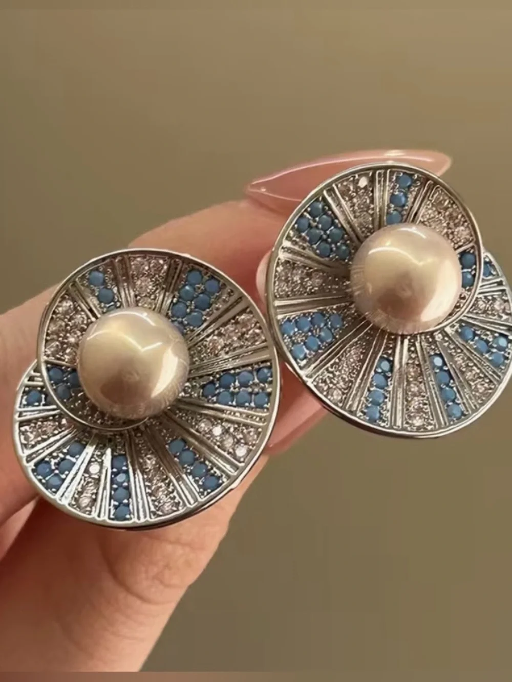 🩵 NEW Pearl & Blue CZ Silver Statement Earrings 🩵
